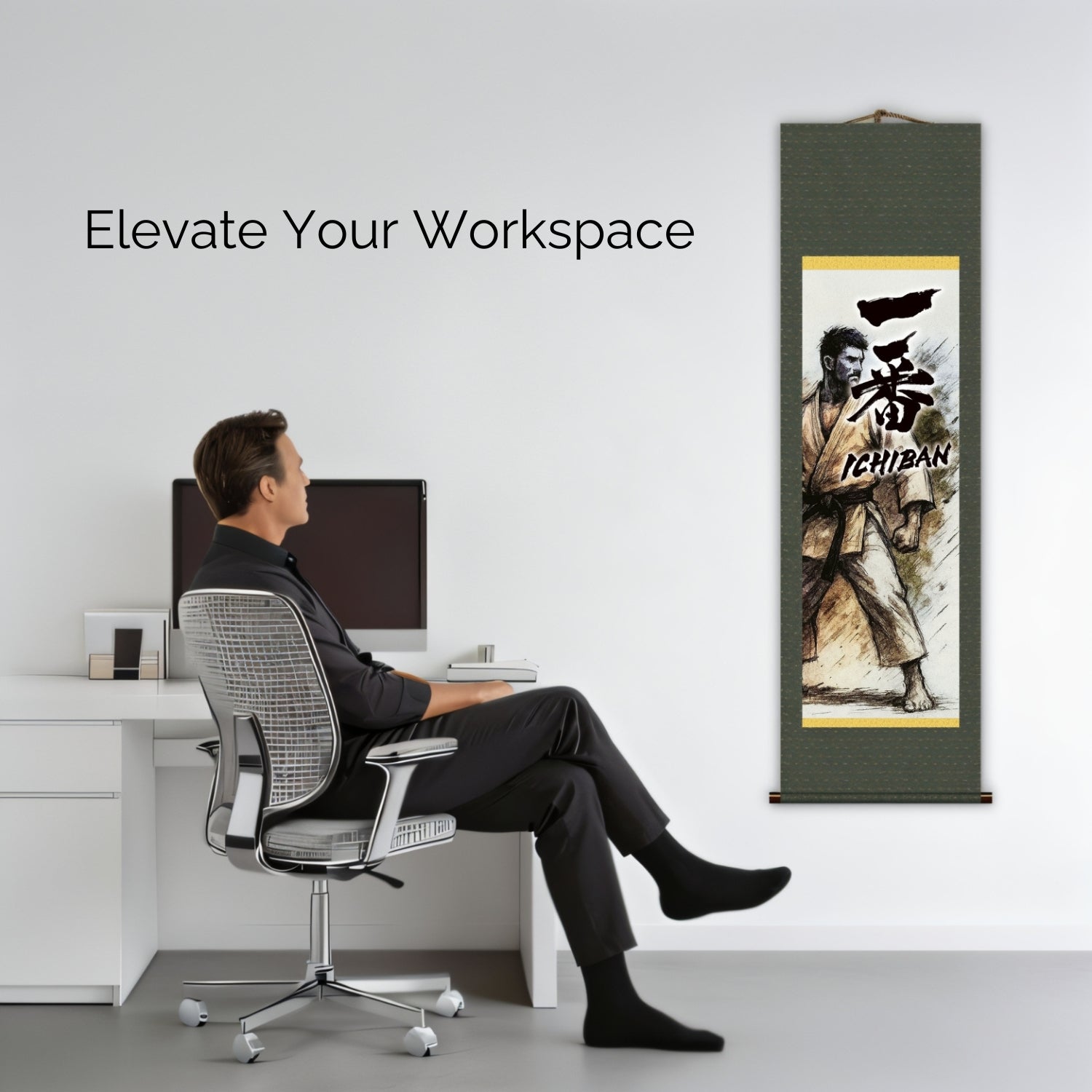 Arte Marcial Japonesa Ichiban Kakemono Painel de Parede – Ilustração de Faixa Preta